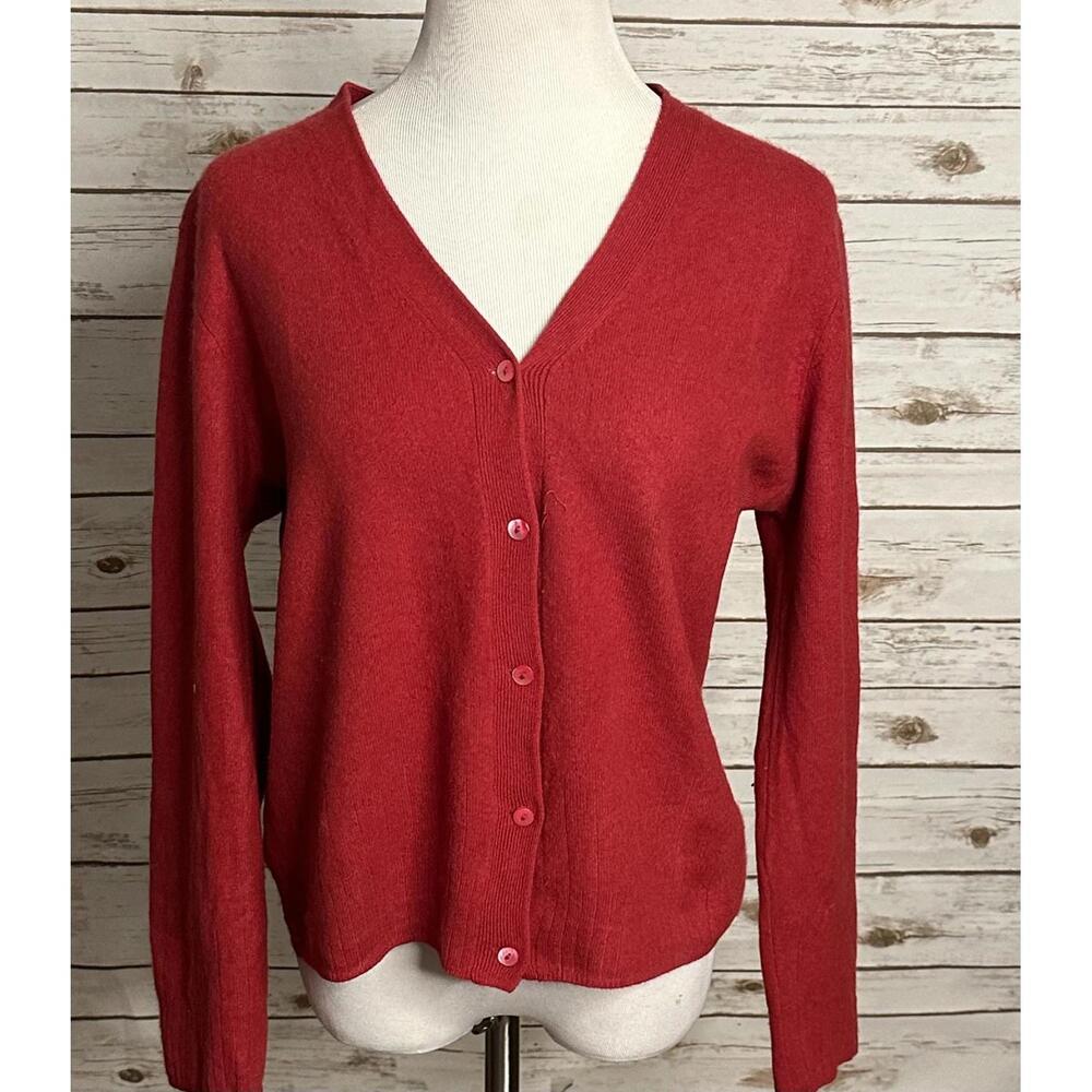 Preston & York red cashmere/lambswool button-front cardigan sweater Size Large - Picture 1 of 6